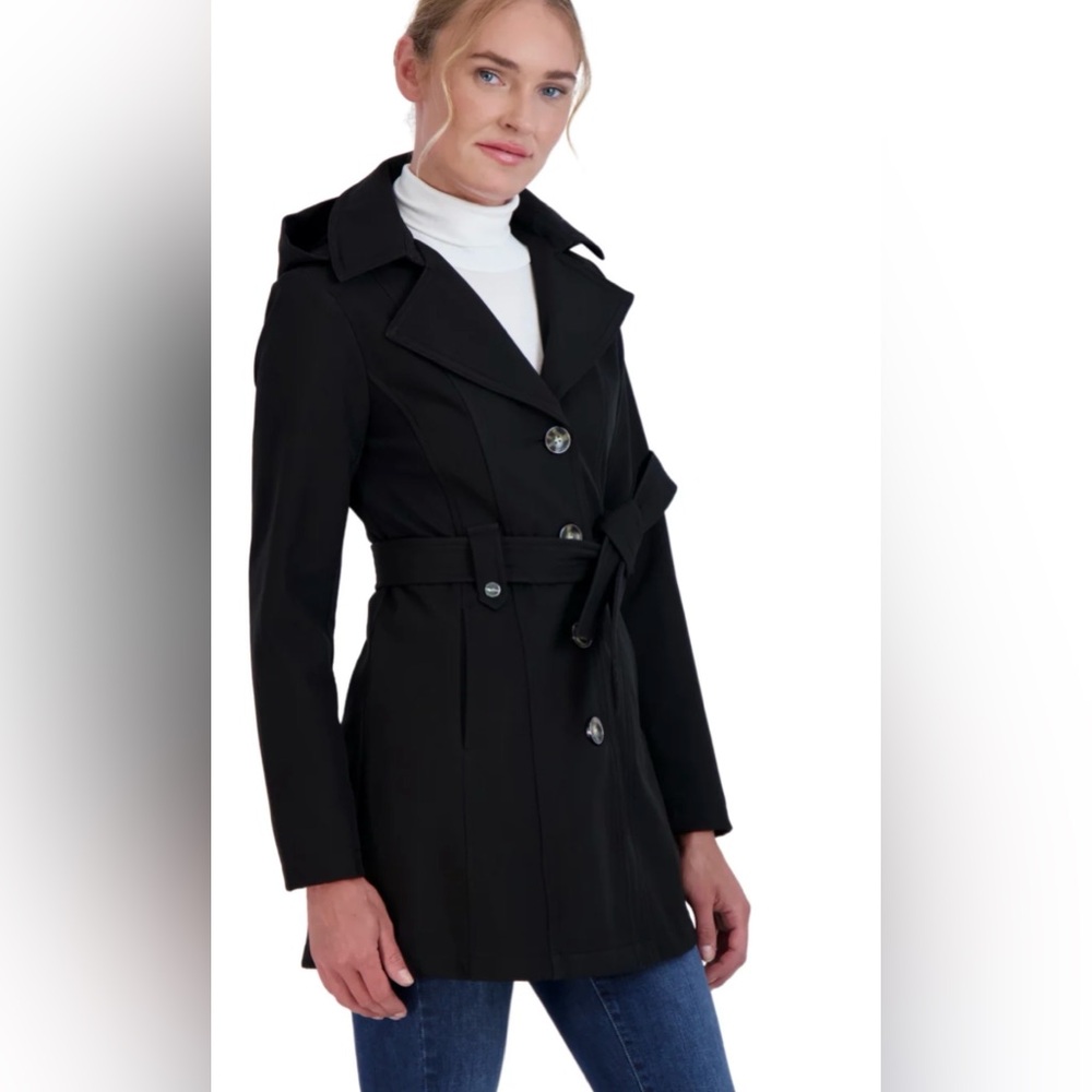 Sebby Trench Hood removable rain coat jacket light single breasted Lk New! S